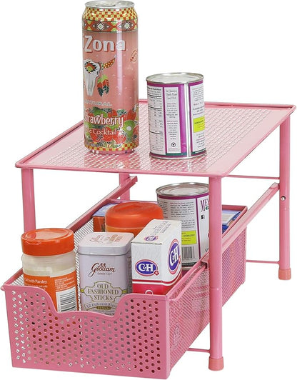 Simple Houseware Stackable Under Sink Cabinet Sliding Basket Organizer Drawer, Pink