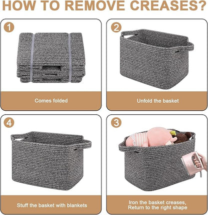 OIAHOMY Storage Basket, Woven Baskets for Storage, Cotton Rope Basket for toys,Towel Baskets for Bathroom - Pack of 3, Black