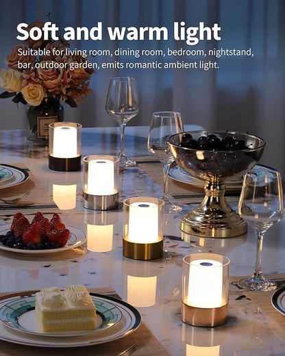 4" Mini Dining Table Light 2 Pack for Buffet Restaurant, Outdoor Waterproof Lamps for Bathroom Camping, Rechargeable Cordless Table Lamp for Bar, Touch Warm Night Light for Nursery Baby (Gold)