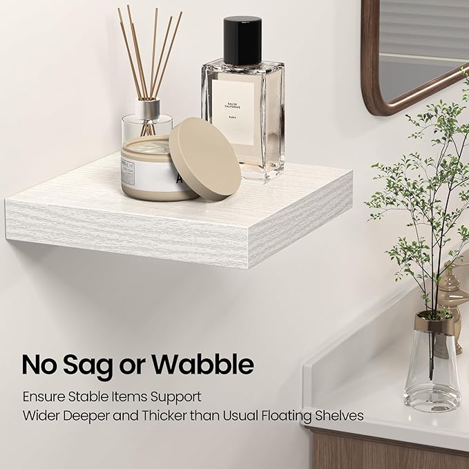 Square Floating Shelves for Wall, 10" W x 10" D x 1.2" H, Small Wooden Wall Mounted Display Shelves with Invisible Brackets for Living Room, Bedroom, Bathroom, Kitchen Decor, Set of 4, White