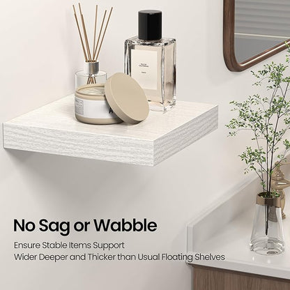 Square Floating Shelves for Wall, 10" W x 10" D x 1.2" H, Small Wooden Wall Mounted Display Shelves with Invisible Brackets for Living Room, Bedroom, Bathroom, Kitchen Decor, Set of 4, White