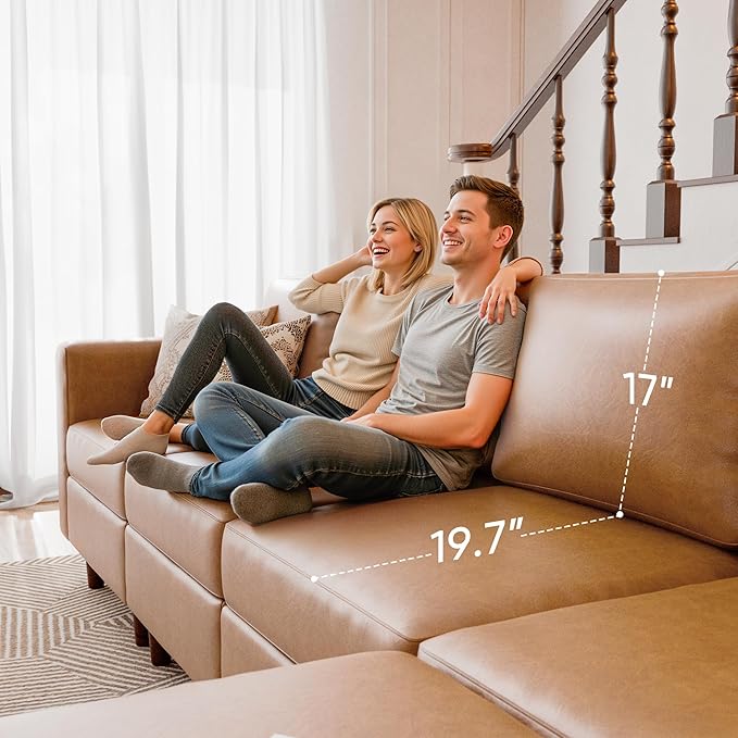 118.5" Faux Leather Modular Sectional Sofa with Storage Seat, Modern 6 Seater Couch Deep Seat with Removable Cover DIY Combination Brown