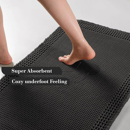 RESARE Waffle Bath Mat for Bathroom, Super Absorbent Bathroom Rugs Non Slip Machine Washable, Ultra Soft Quick Dry Boho Bath Rugs with Tassels for Floor, Upgraded Bordered Design, 18"x30" Black