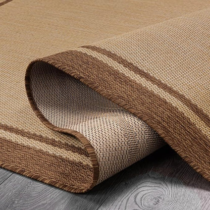 CAMILSON Outdoor Rug 6x9 Bordered Natural Brown Modern Area Rugs for Indoor and Outdoor Patios, Kitchen and Hallway Mats, Washable Porch Deck Outside Carpet (Border Jute, 6 x 9)