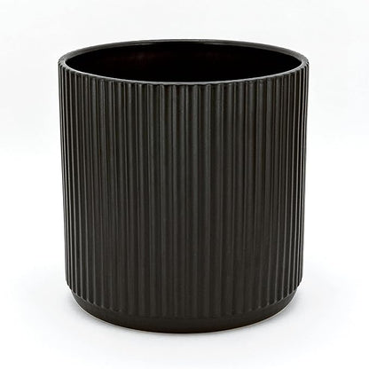 Amazon Basics Fluted Ceramic Round Planter, 10-inch, Black