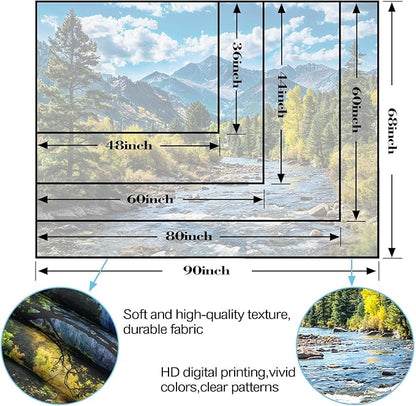 AMM Nature Forest Mountain Tapestry Green Pine Tree Tapestry for Bedroom Aesthetic White Clouds Flowing River Landscape Classroom Tapestries Wall Hanging for Living Room Dorm Office