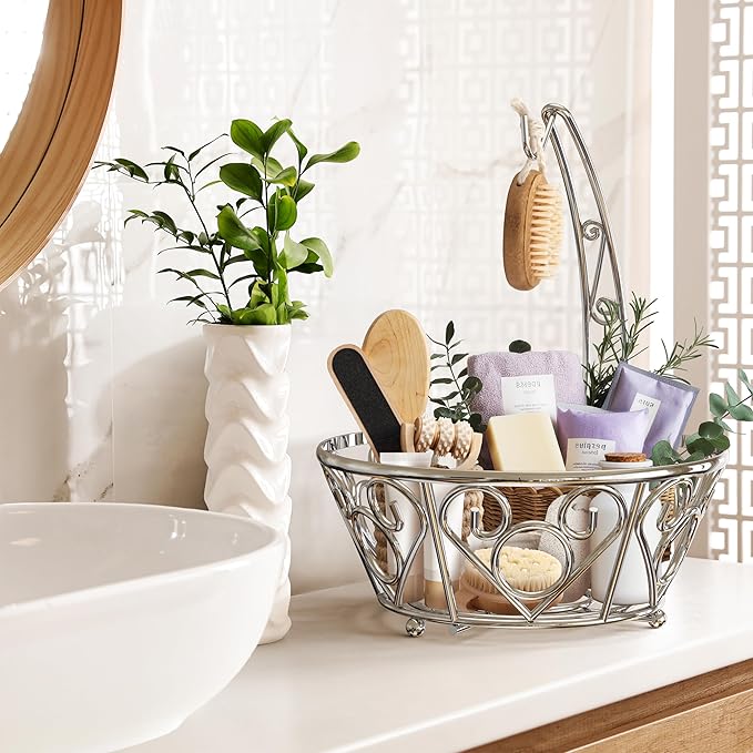 Simple Houseware Fruit Basket Bowl with Banana Tree Hanger, Chrome Finish