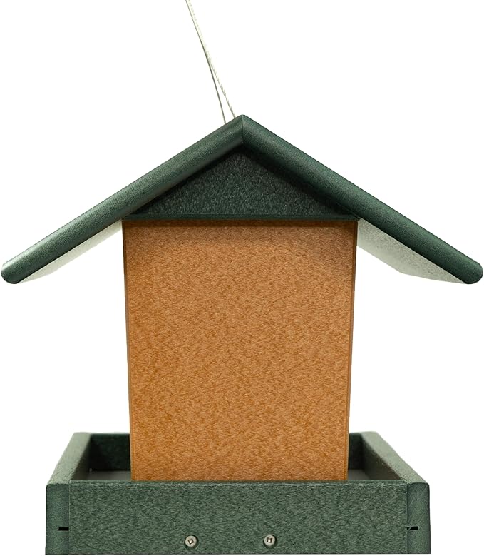 Poly Hanging Hopper Bird Feeder, Large Hanging Bird Feeder for Outside, Outdoors - Amish American Made (Turf Green & Cedar)