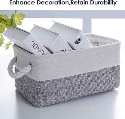 TheWarmHome Small Storage Baskets for Organizing,Storage Baskets for Shelves,Small Fabric Storage Bins W/Handles For Closet Nursery Toy Decorative Foldable (White&Grey, 11.8L*7.9W*5.2H-6 Pack)