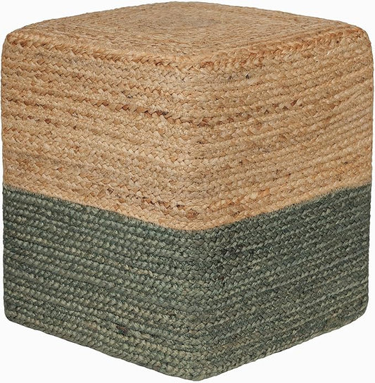 REDEARTH · Cube Pouf Foot Stool Ottoman - Jute Braided Pouffe Poof Accent Sitting Footrest for The Living Room, Bedroom, Nursery, Patio, Lounge & Other Rooms (14.5”x14.5”x16”; Natural Olive)