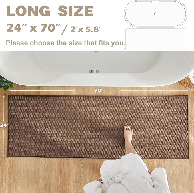 Bathroom Runner Rug, Long Bath Mat Washable Thin Quick Dry Low Pile Bathroom Runner Rugs Non Slip, Brown 24"x70"