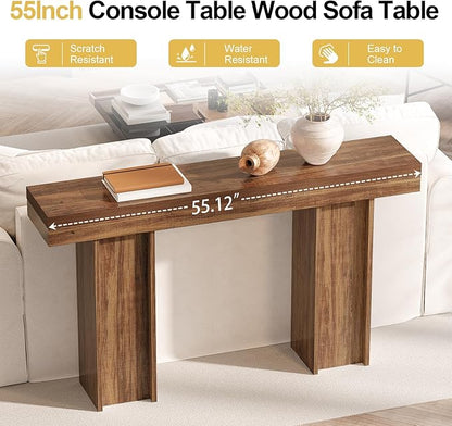 55Inch Farmhouse Console Table,Wooden Rectangular Sofa Table Behind The Couch,Entryway Console Table with Storage for Living Room, Hallway,Entrance (Light Brown)