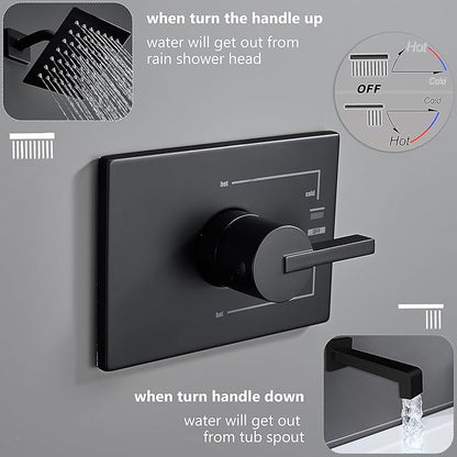 Shower Fixtures, Black Shower Faucet Set with 6 Inch Matte Black Shower Head and Tub Spout, Black Shower Head and Handle Set (Valve Included)