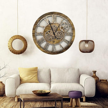 The Gears Clock The Original Real Moving Gear Wall Clock Vintage Industrial Oversized Rustic Farmhouse (24 inch (60cm),Gold Antique)