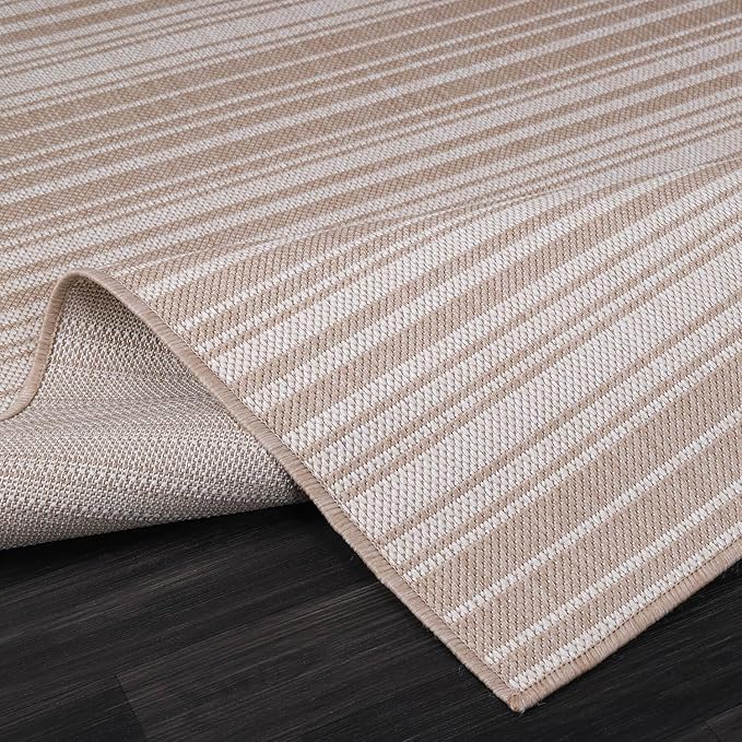 Stripe Outdoor Rug 6x9 Washable Outside Carpet for Indoor Patio Porch Waterproof Easy Cleaning Non Shedding Area Rugs Beige 6 x 9