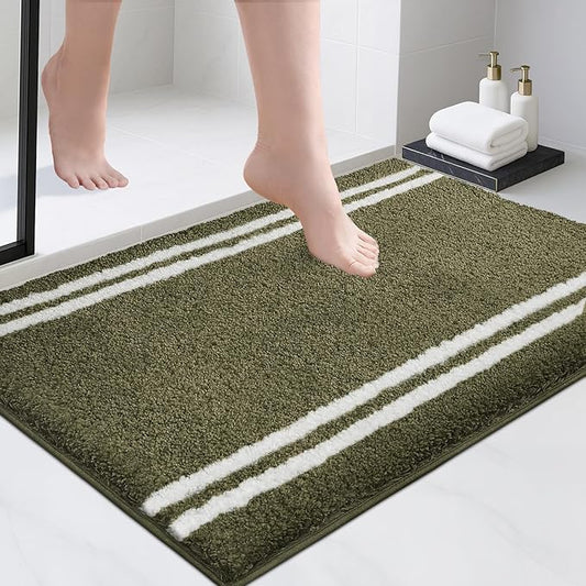 PURRUGS Bathroom Rug Non-Slip Machine Washable 24" x 36", Super Absorbent and Quick Dry Shaggy Microfiber Bath Mat, Extra Soft and Plush Bath Rug for Bathtub, Shower and Sink, Olive Green