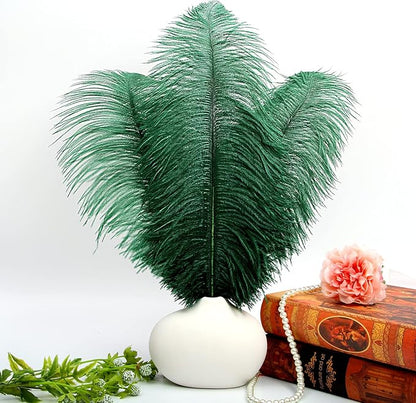 THARAHT Blackish Green Ostrich Feathers 12pcs Large Natural Bulk 14-16Inch 35cm-40cm for Wedding Party Centerpieces Mardi Gras Decoration Feather