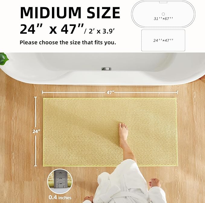 Bathroom Rugs Non Slip Washable, Super Absorbent Thin Bath Mat Quick Dry Low Pile Bathroom Rug, Yellow 24"x47"