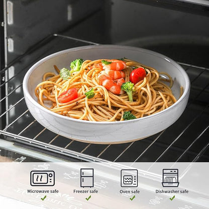 Pasta Bowls 26 OZ,Ceramic Salad Serving Bowls Set of 4,Large 8.2 inch Shallow Bowls Plates for Soup,Fruit,Noodle,Dinner,Dishwasher & Microwave Safe,White