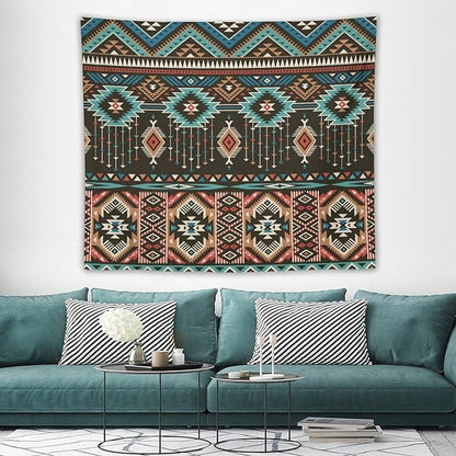 HZOHNAGO Aztec Tapestry Turquoise Blue and Brown and Native American Tribal Pattern Printed Wall Tapestry Wall Hanging for Bedroom Living Room Dorm 60" W x 50" H