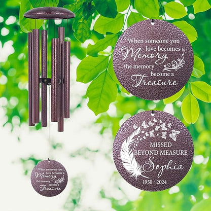 ASTARIN 36" Large Deep Tone Personalized Sympathy Wind Chimes, Memorial Wind Chime for Loss of Mother Father Loved One, Angel's Feather Bereavement Gifts Decor Outdoor Patio Garden(Produced in USA)