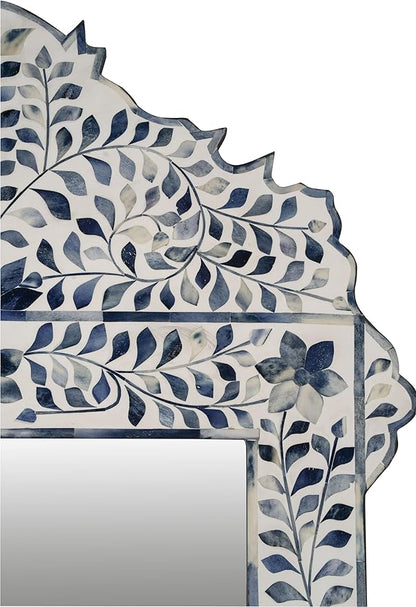 Bone Inlay Mirror Frame Handcrafted Decorative Wall Mirror Frame with Natural Bone and Resin Intricate Floral & Geometric Inlay Boho, Vintage & Ethnic Style Home Décor