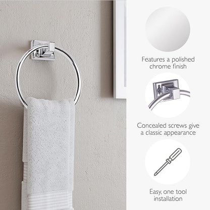 Design House Millbridge 4 Piece Bathroom Accessory Set, Towel Bar, Robe Hook, Toilet Paper Holder, Towel Ring, Easy Installation, Polished Chrome, 25.81 in L x 1.97 in W x 6.44 in H, Item 534628