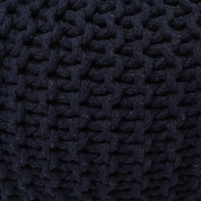 REDEARTH Round Pouf Foot Stool Bean Bag Ottoman - Cable Knitted Cord Boho Pouffe - Poof Accent Bean Bag - Handmade by Artisans for Living Room - Bedroom (19.5"x19.5"x14") - Navy Blue