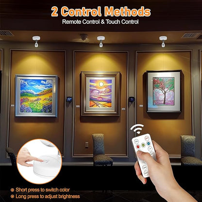 4 Pack Wireless Spot Lights Indoor, Battery Operated Uplighting, Mini Spotlight with Remote 3CCT Tree Lights Indoor, Accent Wall Lights for Display Plant Picture Dartboard