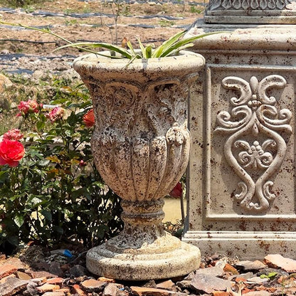 Vintage European Giant Garden Urn Planter, Decorative Cement and Fiber Flower Pot, Make Rust Finished, Wrap Foam Safely Delivered from Local Warehouse (Vintage, Large)