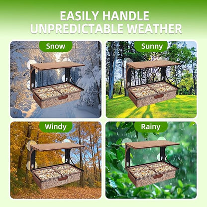 Window Bird Feeder with Strong Suction Cups, Metal Bird Feeders for Outdoors Birdwatching Gifts for Cats & Nature Lovers
