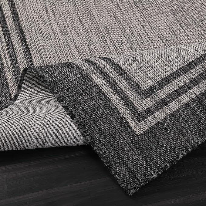 Bordered Outdoor Rug 5x7 Washable Outside Carpet for Indoor Patio Porch Waterproof Easy Cleaning Non Shedding Area Rugs Dark Gray 5 x 7