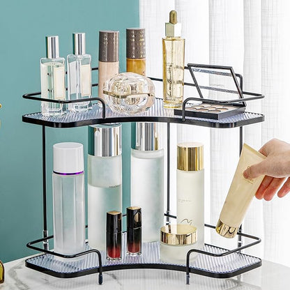 Seoneiro 2 Tier Corner Bathroom Counter Organizer, Cosmetic Skincare Organizer, Bathroom Countertop Perfume Tray Vanity Organizer, Kitchen Spice Corner Storage Shelf