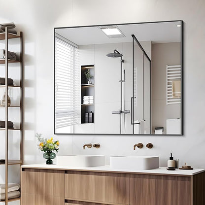 Black Bathroom Mirror for Wall, 36x40 Inch Rectangle Mirrors with Metal Frame, Modern Rectangular Wall Mirror for Bathroom Living Room, Entryway Hangs Horizontal or Vertical