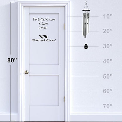 Woodstock Wind Chimes Pachelbel's Canon in D, Silver Aluminum Tubes, Medium 32 - Inch, Deep Toned Windchime for Outdoor Decor for Garden, Patio, Porch