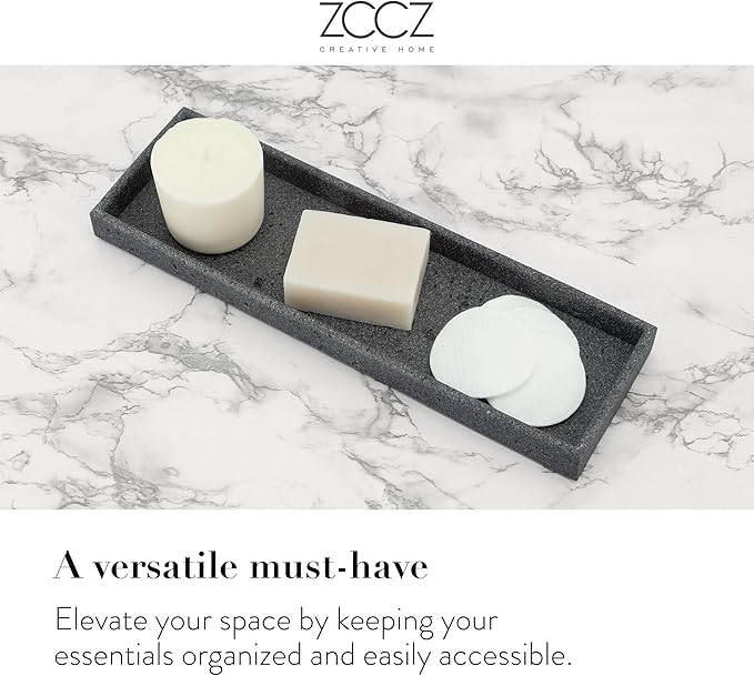 ZCCZ - Black Bathroom Accessories Set 4 Pcs - Toothbrush Holder, Soap Dispenser, Vanity Tray, Bathroom Tumbler - Countertop Vanity Organizer - Bathroom Accessory Set- Toothbrush Holder Set, Stone Sets