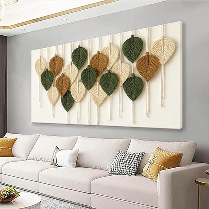 Boho Wall Art Chic Home Wall Art Modern Multicolor Leaves Feather Canvas Wall Art Decor For Living Room Bedroom Apartment Kitchen 24"W X 48"L Ready To Hanging