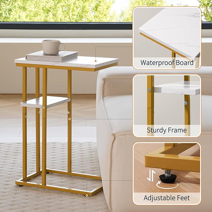 Yoobure C Shaped End Table, Side Table for Couch and Bed, Small Side Tables for Small Spaces, Living Room, Bedroom, Rustic Snack Tables