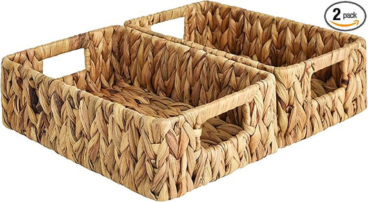 StorageWorks Water Hyacinth Baskets, Small Wicker Baskets for Organizing in Kitchen and Bathroom, 2-Pack