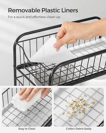 SONGMICS 4-Tier Pull Out Cabinet Organizers, Under Sink Organizer, Bathroom Organizer and Storage, Sliding Basket Drawers, Stackable for Kitchen, Bathroom, Ink Black UKCS017B02