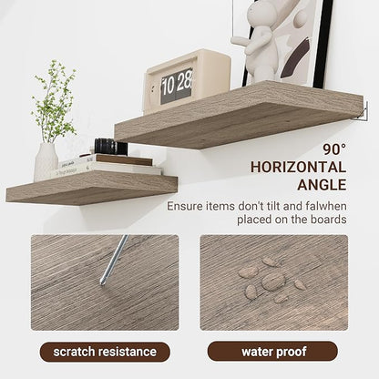 24 Inch Floating Shelves, 3D Textured Wood Grain, 24"x9.25"x1.5" Inch Deep Floating Shelves for Wall, Wooden Shelves for Bathroom, Bedroom, Living Room, Vintage Gray Oak, 2 Pieces