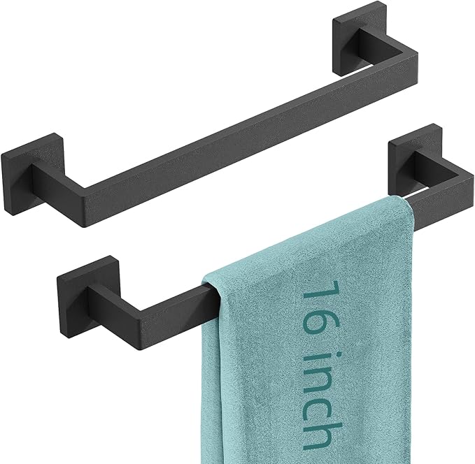 Bathroom Towel Bar,16 Inch Towel Racks for Bathroom Wall Mounted,Stainless Steel Towel Rail Hanger for Wall,Matte Black Towel Holder for Wall, Kitchen(2 Pack)