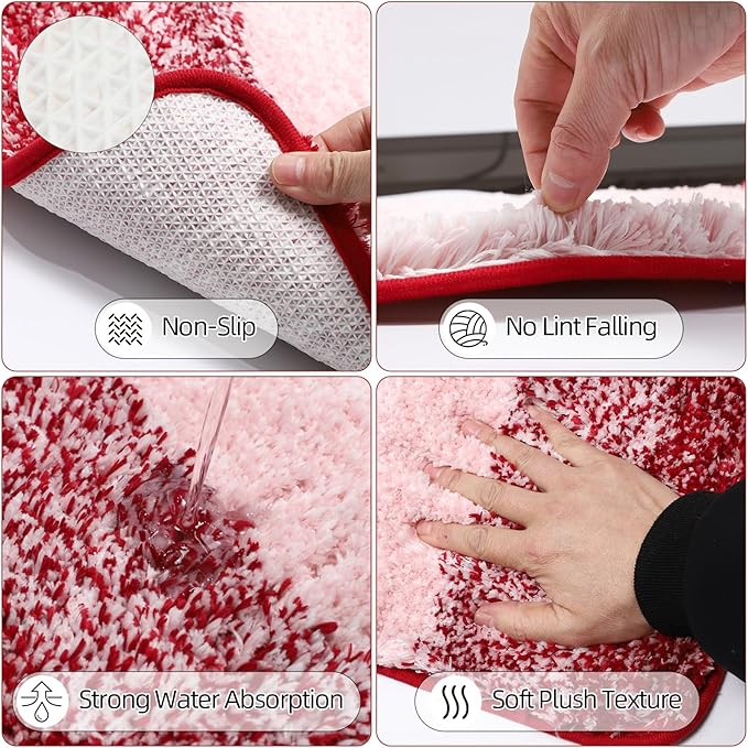 32PCS Pink Bathroom Accessories Set with Shower Curtain,Rugs,3PCS Lotion Soap Dispenser,6PCS Wood Tags Bath Accessories with Tray for Bathroom