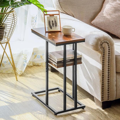 Yoobure C Shaped End Table, Side Table for Couch and Bed, Small Side Tables for Small Spaces, Living Room, Bedroom, Rustic Snack Tables