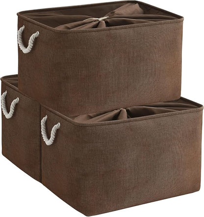 TheWarmHome Organization and Storage for Organizing - Extra Jumbo 3 Pack 20.5x15.7x13.8 inch Fabric Storage Bin for Shelves, Storage cubes for Decorative Shoes Towel Blanket Closet (Brown)