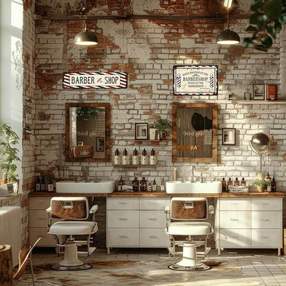 Barber Shop Decor Accessories - Vintage Barbershop Metal Tin Signs Haircut Wall Art Posters Gifts for Men Decorations - What Happens At The Barbershop Stays At The Barbershop Sign 8x12 Inch
