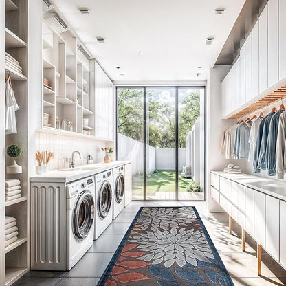 Beverly Rug Outdoor Runner Rug 2x7 Modern Floral Tropical Area Rugs for Indoor and Outdoor Patio Easy to Clean Non Shedding Living Room Porch Garden Washable Outside Carpet (2 x 7 Brown)