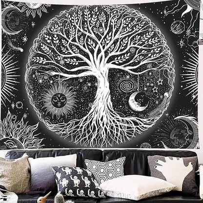FORATER Tree of Life Tapestry Wall Hanging, Sun and Moon Aesthetic Wall Tapestry Black and White Tapestries Home Decor for Living Room Bedroom(61 x 82 Inch, Black and White)