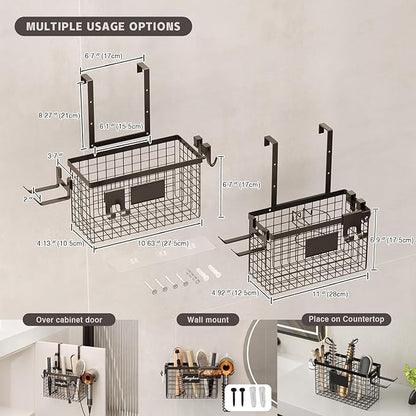 2 Pack Hair Tool Organizer,Adhesive Hair Dryer Holder Cabinet Door/Wall Mounted Adjustable Height Blow Dryer Holder Under Sink Bathroom Hair Appliance Organizer and Storage Countertop(Black)