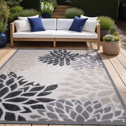 Beverly Rug Outdoor Rug 10x14 Large Modern Floral Tropical Area Rugs for Indoor and Outdoor Patio Easy to Clean Non Shedding Living Room Porch Garden Washable Outside Carpet (10 x 14 Beige)